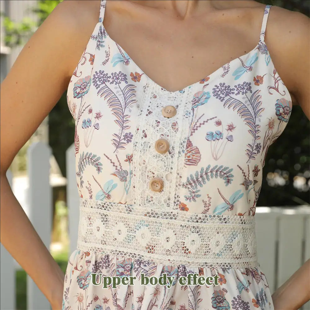 Women's Sleeveless Suspender Floral Dress - SJB-DIAMOND ELITES
