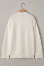 White Floral Embroidered Drop Sleeve Knit Sweater