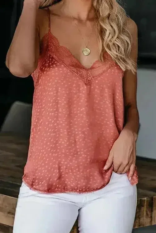 Spaghetti Strap Printed Lace Tank Top - SJB-DIAMOND ELITES