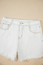 White Raw Hem High Waist Denim Shorts