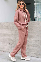 Solid Corduroy Lace Hoodie and Pants Set THRIXINE