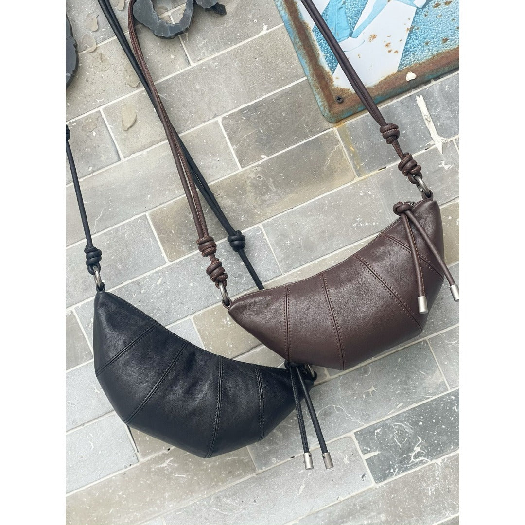 Genuine leather sheepskin croissant, moon bag, shoulder crossbody bag, dumpling bag, soft leather women's leisure bag, - SJB-DIAMOND ELITES