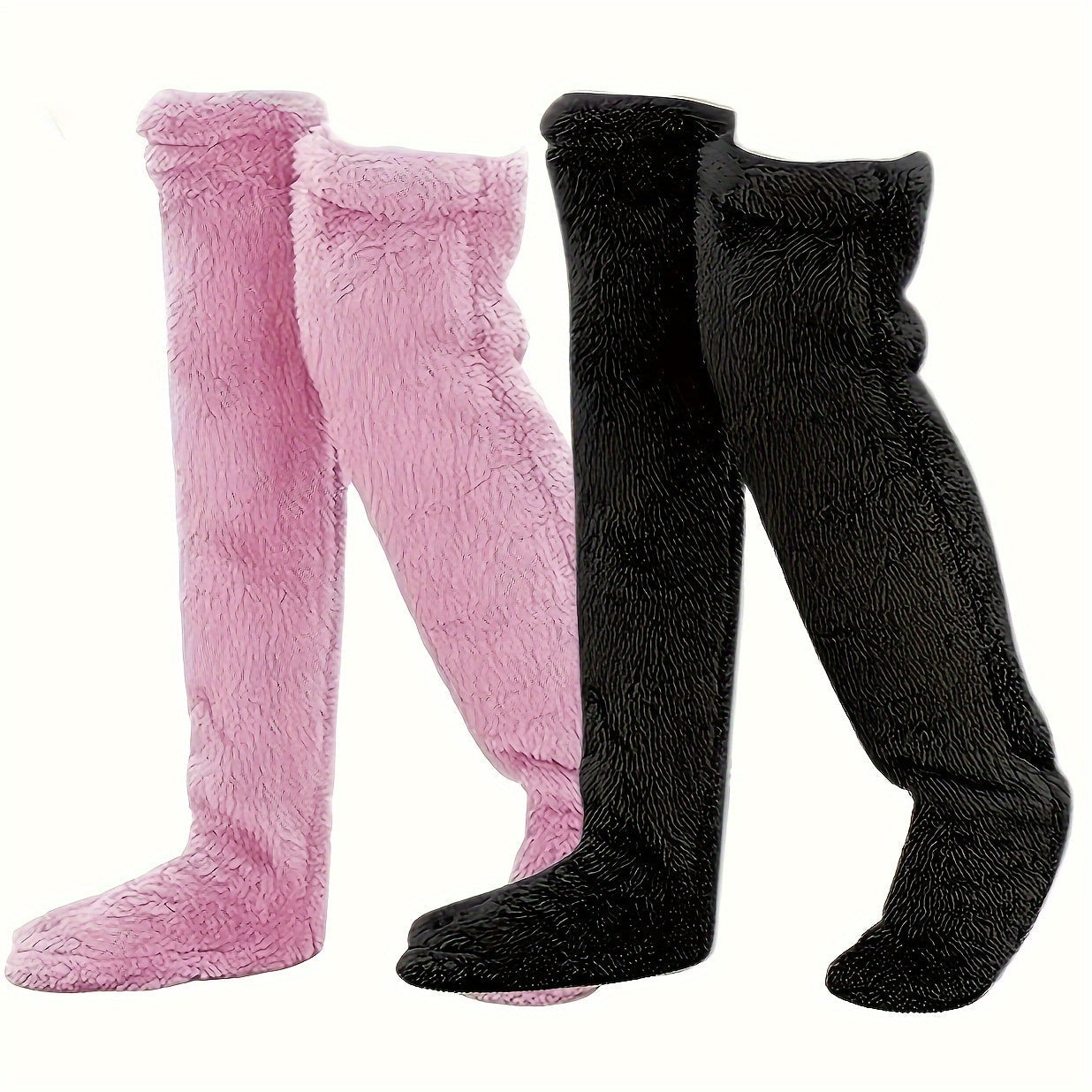 Fuzzy Thigh High Stockings, Warm Over-the-Knee Socks for Women, Solid Color Lootquake LLC