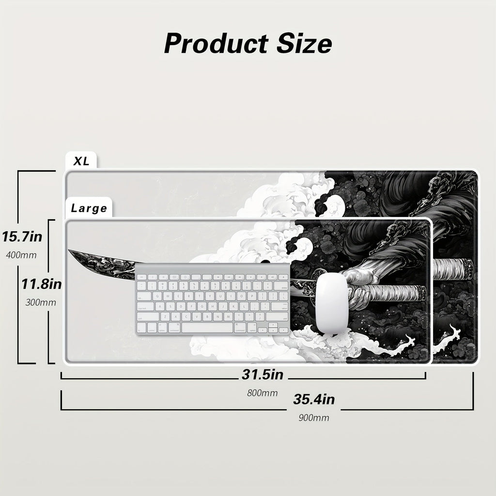 Extended Gaming Mouse Pad with Japanese Samurai Sword Design, Extra Large, Stitched Edges, Washable, Non-Slip Rubber Base, 31.5x11.8 inches Lootquake LLC
