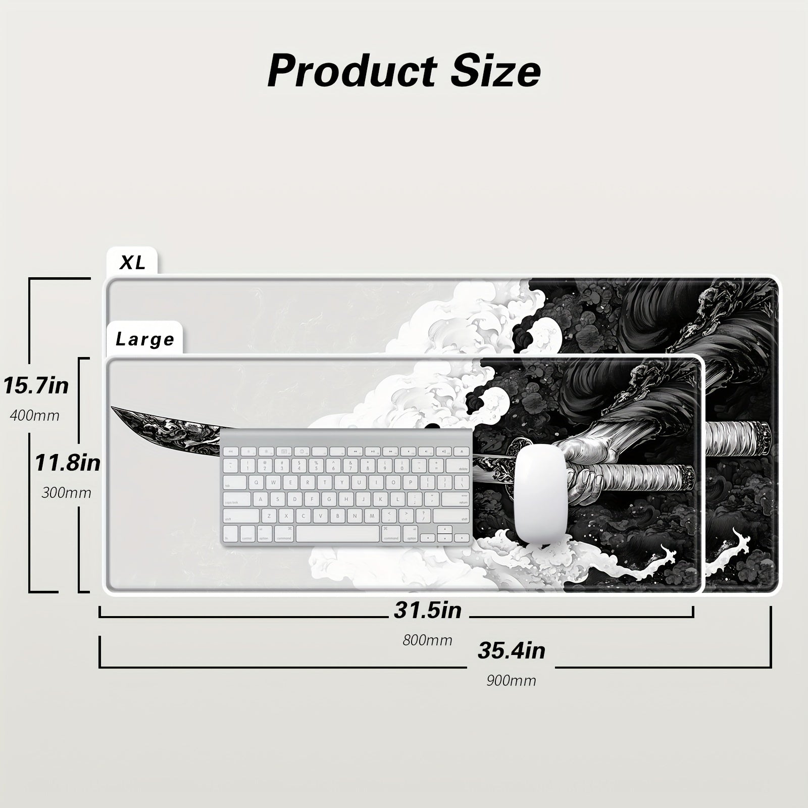 Extended Gaming Mouse Pad with Japanese Samurai Sword Design, Extra Large, Stitched Edges, Washable, Non-Slip Rubber Base, 31.5x11.8 inches Lootquake LLC