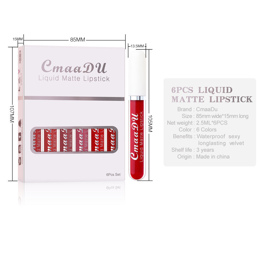 6 Boxes Of Matte Non-stick Cup Waterproof Lipstick Long Lasting Lip Gloss Pi-Mart