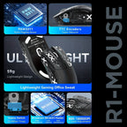 ATTACK SHARK R1 PRO 59g SUPERLIGHT Mouse, PixArt PAW3311 Gaming Sensor, BT/2.4G Wireless/Wired Gaming Mouse, 6 Adjustable Up To 18000, 65 Hrs Battery, Office Mice For Win11/Xbox/PS/Mac (()Black ) Lootquake LLC