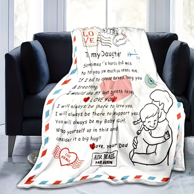 1pc To My Daughter Blanket From Dad Flannel Letter Dad To Daughter Gift Blanket For Home Travel, Warmest Gift Throw Blanket Lootquake LLC
