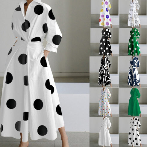 Long-sleeve Blouse Elastic Waist Swing Dress Pi-Mart