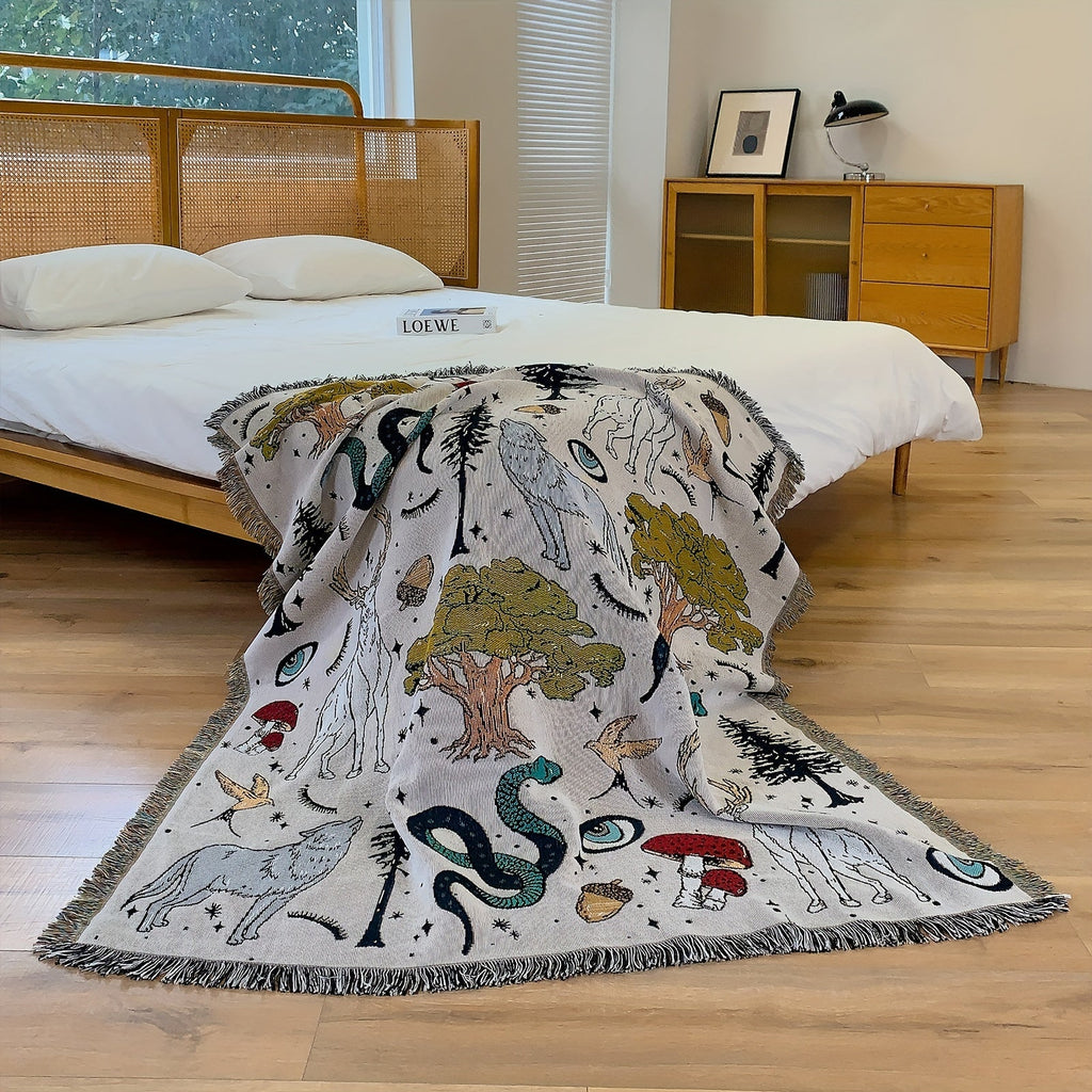 1pc Woven Double-sided Multifunctional Blanket Bohemian Tapestry Hippie Room Decoration Abstract Animals Plants Blanket Tassel Woven Blanket Sofa Blanket Outdoor Hiking Backpack Beach Travel Decoration Blanket Woven Picnic Bl Lootquake LLC