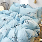 Flannel Bed Sheet Cover, Quilt Cover, Pillowcase And Bedding Set Of 4 Pi-Mart