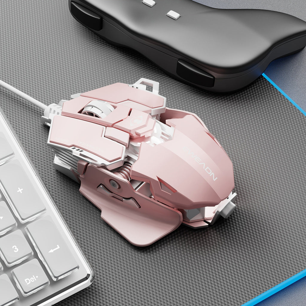 EWEADN G5 USB Wired Gaming Mouse Silent or audible optional Metal mechanical Mouse gamer with 8 Buttons Macro Function Keys, Support tail length adjustment to suit different hand sizes Perfect for desktop, laptop, computer, s