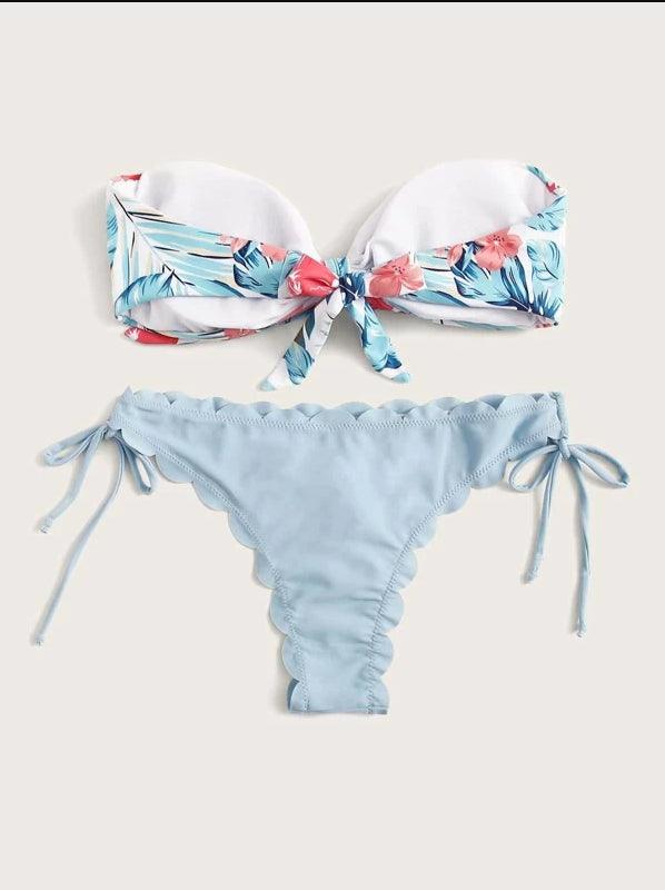 Beach Bikini Woman Lace Up Tie Strapless Leopard Swimsuit  Women's Halter Bikini V Cut Bottom Lace Up Two Piece Swimsuits Female Push Up Ruffled Bow Bathing Suit Thong Swimwear Stevvex
