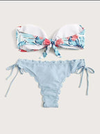 Beach Bikini Woman Lace Up Tie Strapless Leopard Swimsuit  Women's Halter Bikini V Cut Bottom Lace Up Two Piece Swimsuits Female Push Up Ruffled Bow Bathing Suit Thong Swimwear Stevvex