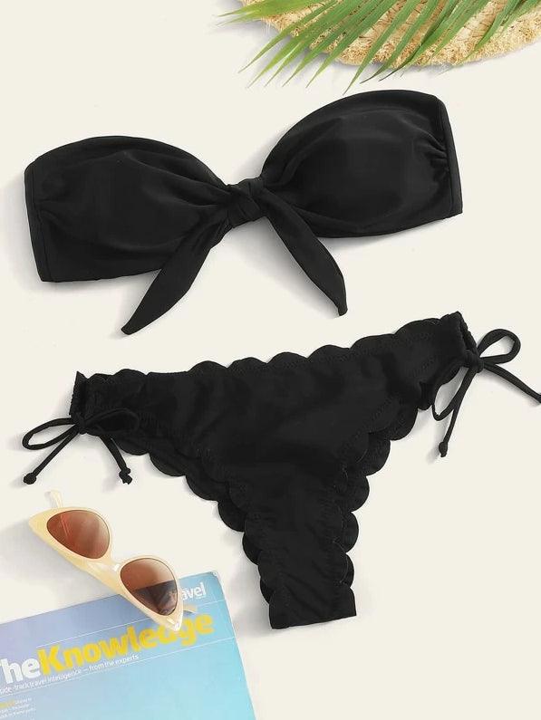 Beach Bikini Woman Lace Up Tie Strapless Leopard Swimsuit  Women's Halter Bikini V Cut Bottom Lace Up Two Piece Swimsuits Female Push Up Ruffled Bow Bathing Suit Thong Swimwear Stevvex