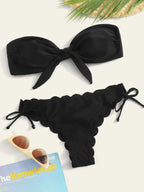 Beach Bikini Woman Lace Up Tie Strapless Leopard Swimsuit  Women's Halter Bikini V Cut Bottom Lace Up Two Piece Swimsuits Female Push Up Ruffled Bow Bathing Suit Thong Swimwear Stevvex