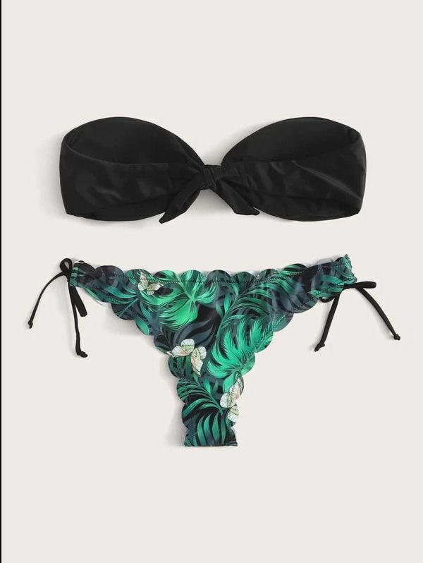 Beach Bikini Woman Lace Up Tie Strapless Leopard Swimsuit  Women's Halter Bikini V Cut Bottom Lace Up Two Piece Swimsuits Female Push Up Ruffled Bow Bathing Suit Thong Swimwear Stevvex