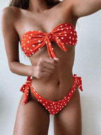 Beach Bikini Woman Lace Up Tie Strapless Leopard Swimsuit  Women's Halter Bikini V Cut Bottom Lace Up Two Piece Swimsuits Female Push Up Ruffled Bow Bathing Suit Thong Swimwear Stevvex