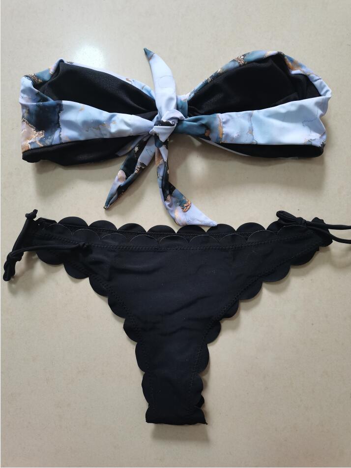 Beach Bikini Woman Lace Up Tie Strapless Leopard Swimsuit  Women's Halter Bikini V Cut Bottom Lace Up Two Piece Swimsuits Female Push Up Ruffled Bow Bathing Suit Thong Swimwear Stevvex