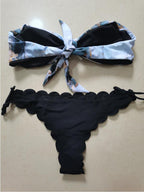 Beach Bikini Woman Lace Up Tie Strapless Leopard Swimsuit  Women's Halter Bikini V Cut Bottom Lace Up Two Piece Swimsuits Female Push Up Ruffled Bow Bathing Suit Thong Swimwear Stevvex