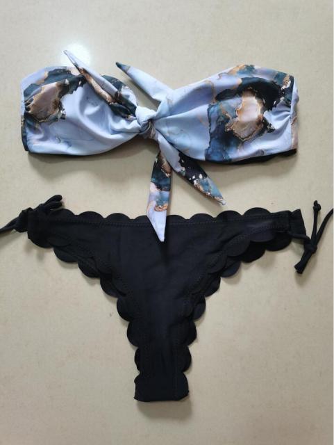 Beach Bikini Woman Lace Up Tie Strapless Leopard Swimsuit  Women's Halter Bikini V Cut Bottom Lace Up Two Piece Swimsuits Female Push Up Ruffled Bow Bathing Suit Thong Swimwear Stevvex