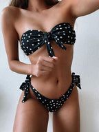Beach Bikini Woman Lace Up Tie Strapless Leopard Swimsuit  Women's Halter Bikini V Cut Bottom Lace Up Two Piece Swimsuits Female Push Up Ruffled Bow Bathing Suit Thong Swimwear Stevvex