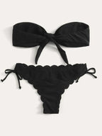 Beach Bikini Woman Lace Up Tie Strapless Leopard Swimsuit  Women's Halter Bikini V Cut Bottom Lace Up Two Piece Swimsuits Female Push Up Ruffled Bow Bathing Suit Thong Swimwear Stevvex