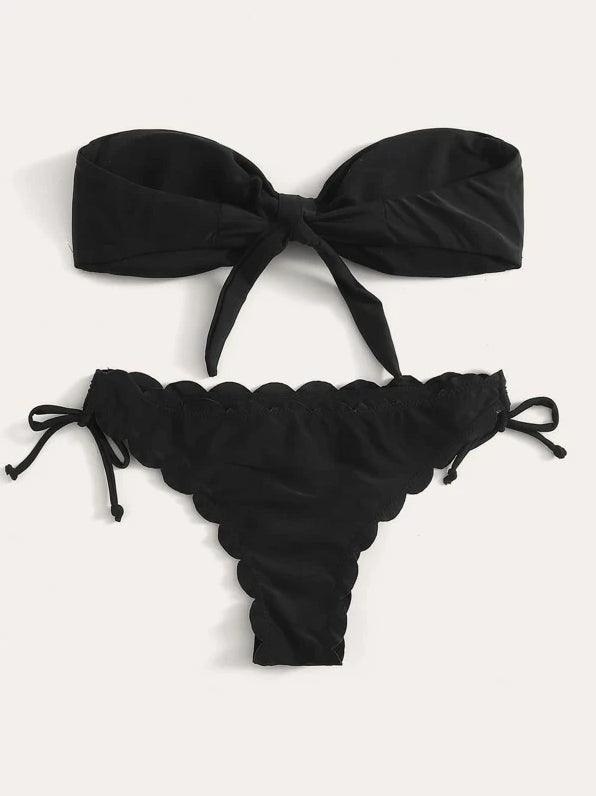 Beach Bikini Woman Lace Up Tie Strapless Leopard Swimsuit  Women's Halter Bikini V Cut Bottom Lace Up Two Piece Swimsuits Female Push Up Ruffled Bow Bathing Suit Thong Swimwear Stevvex