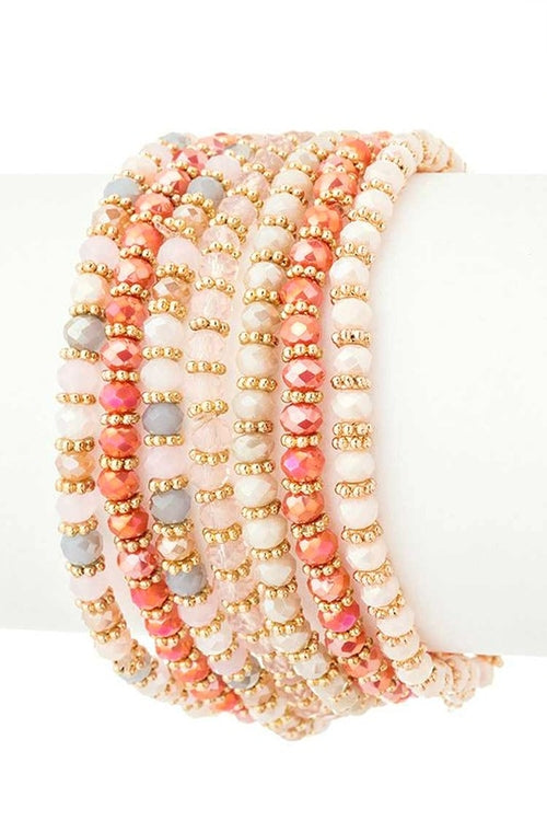 Beaded 7-Layer Stretch Bracelet Stack Multicolor Gold