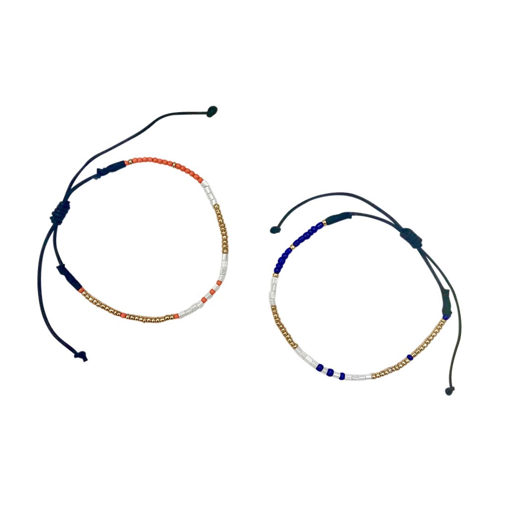 Beaded Bracelet Set Of 2 Adjustable Glass Bead Cotton Thread Layering Bracelets BandsCo Straps