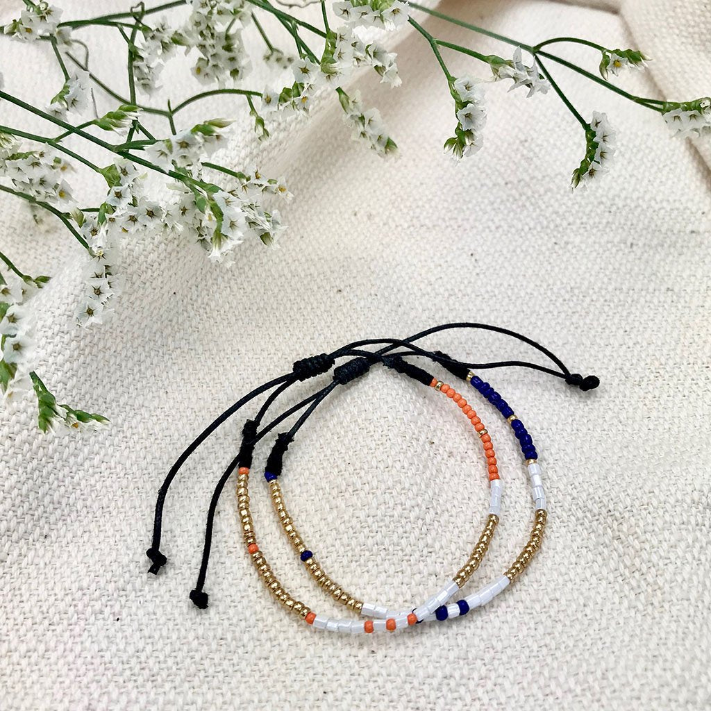 Beaded Bracelet Set Of 2 Adjustable Glass Bead Cotton Thread Layering Bracelets BandsCo Straps