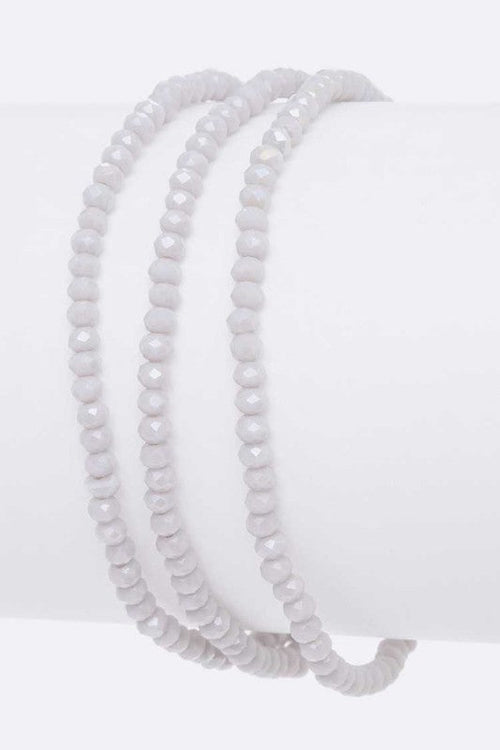 Beaded Stretch Bracelet White Glass Beads Gold Accent