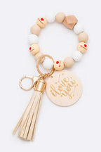 Beaded Tassel Keychain Bracelet Boho Wristlet Floral Gift
