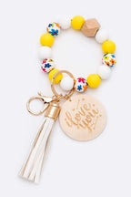 Beaded Tassel Keychain Bracelet Boho Wristlet Floral Gift