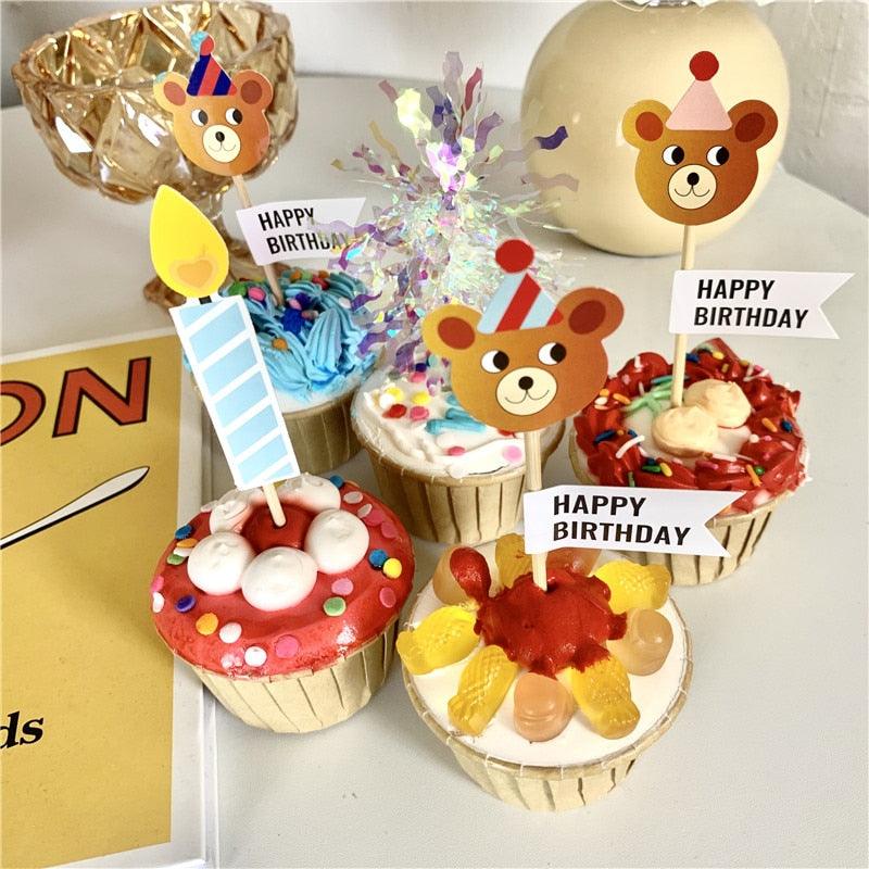 Bear Candle Birthday Cake Props Topper Card Cute Fantasy Cup Dessert Smiley  Love Bear  Table Dress Up Cake Props Party Cake Decor Supplies Toppers Birthday Cupcake Topper Various Cake Decorations for Birthday Party Photo Prop Stevvex