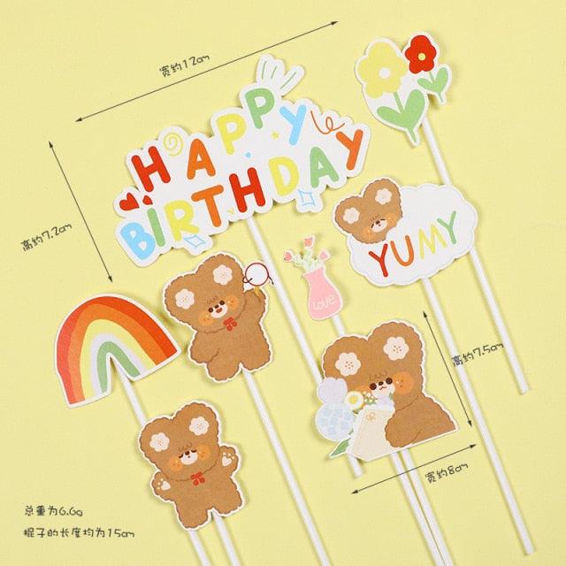 Bear Candle Birthday Cake Props Topper Card Cute Fantasy Cup Dessert Smiley  Love Bear  Table Dress Up Cake Props Party Cake Decor Supplies Toppers Birthday Cupcake Topper Various Cake Decorations for Birthday Party Photo Prop Stevvex