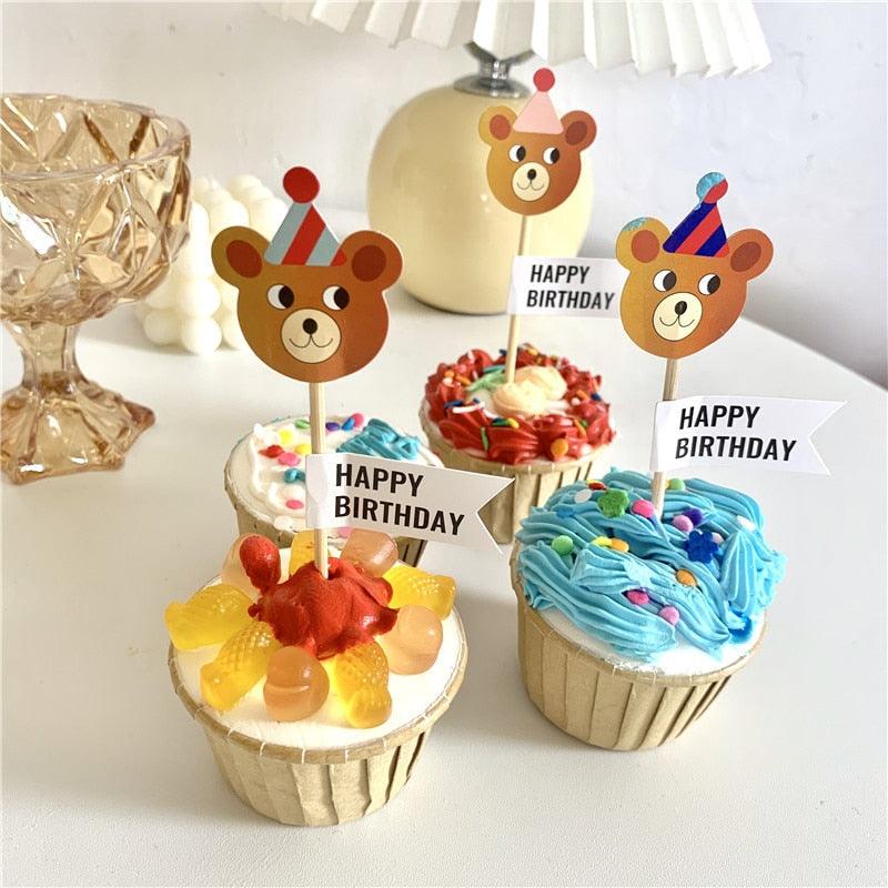 Bear Candle Birthday Cake Props Topper Card Cute Fantasy Cup Dessert Smiley  Love Bear  Table Dress Up Cake Props Party Cake Decor Supplies Toppers Birthday Cupcake Topper Various Cake Decorations for Birthday Party Photo Prop Stevvex