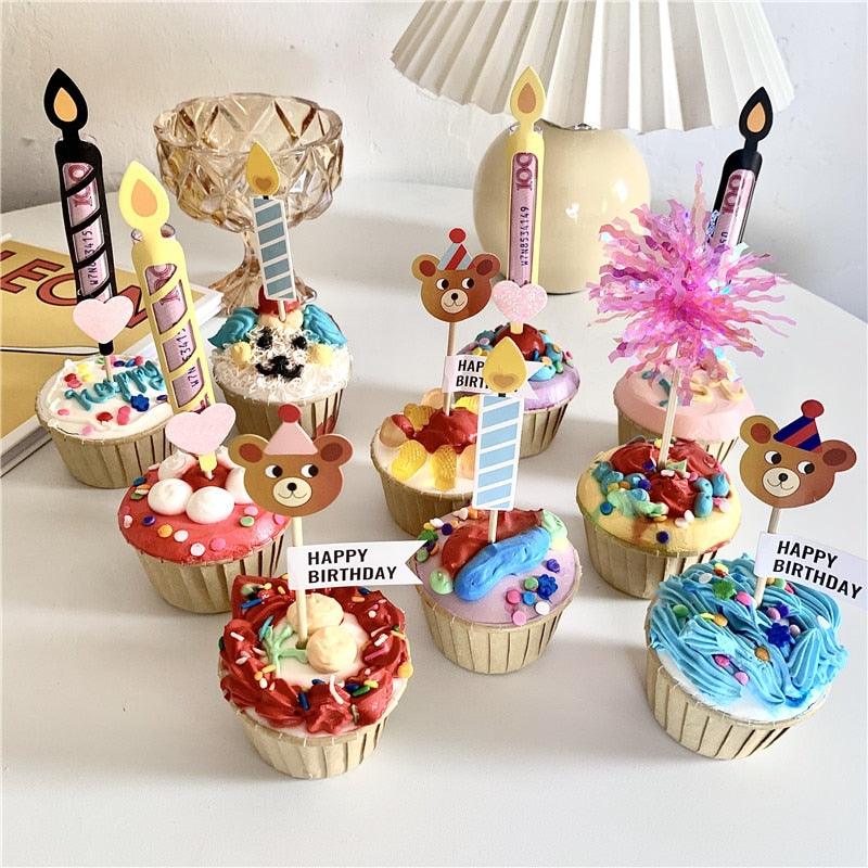 Bear Candle Birthday Cake Props Topper Card Cute Fantasy Cup Dessert Smiley  Love Bear  Table Dress Up Cake Props Party Cake Decor Supplies Toppers Birthday Cupcake Topper Various Cake Decorations for Birthday Party Photo Prop Stevvex