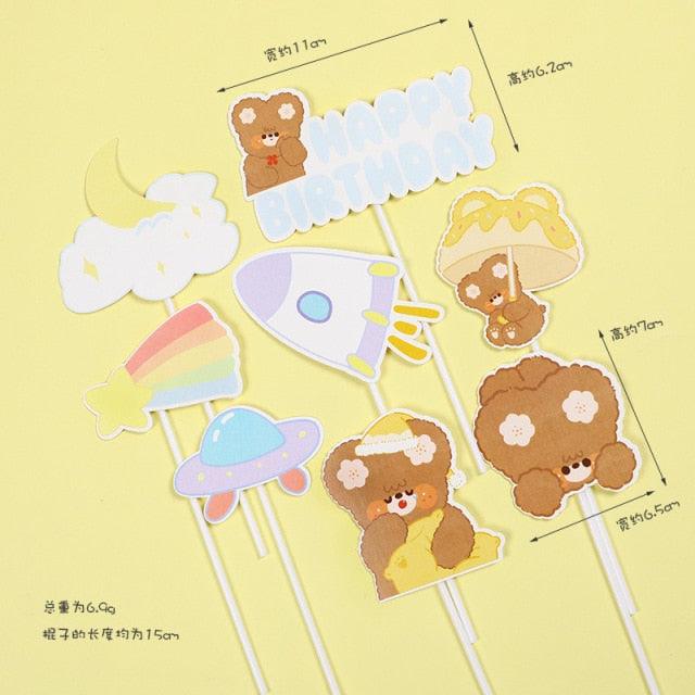 Bear Candle Birthday Cake Props Topper Card Cute Fantasy Cup Dessert Smiley  Love Bear  Table Dress Up Cake Props Party Cake Decor Supplies Toppers Birthday Cupcake Topper Various Cake Decorations for Birthday Party Photo Prop Stevvex
