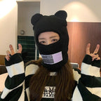 Bear Ears Balaclava Ladies 1 Hole Ski Mask Handmade Crochet Full Face Wooly Hat Cute Girl Winter Streetwear Warm Beanie Knitted Ski Full Face Covering Adult Winter Balaclava for Outdoor Sports Weather Balaclava Ski Mask for Men Windproof Thermal Beanie Stevvex