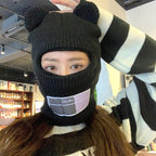 Bear Ears Balaclava Ladies 1 Hole Ski Mask Handmade Crochet Full Face Wooly Hat Cute Girl Winter Streetwear Warm Beanie Knitted Ski Full Face Covering Adult Winter Balaclava for Outdoor Sports Weather Balaclava Ski Mask for Men Windproof Thermal Beanie Stevvex