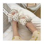 Beautiful Bow Flat Lightweight Soft Spring Autumn Women Cotton Shoes Indoor Fluffy Warm Home Comfortable High Quality Slippers Memory Foam Open Toe Slide Slippers Ribbon Strap  Slip-On House Shoes Stevvex
