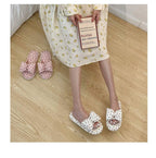 Beautiful Bow Flat Lightweight Soft Spring Autumn Women Cotton Shoes Indoor Fluffy Warm Home Comfortable High Quality Slippers Memory Foam Open Toe Slide Slippers Ribbon Strap  Slip-On House Shoes Stevvex