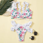 Beautiful Floral Push Up Women Bikini Push Up Bathing Suits Tie Knot Cute Ruffle Two Piece Swimsuits Swimsuit Female Swimwear Bra Cup Bikini Set High Cut Bathing Suit For Summer Stevvex