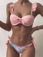 Beautiful Floral Push Up Women Bikini Push Up Bathing Suits Tie Knot Cute Ruffle Two Piece Swimsuits Swimsuit Female Swimwear Bra Cup Bikini Set High Cut Bathing Suit For Summer Stevvex