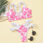 Beautiful Floral Push Up Women Bikini Push Up Bathing Suits Tie Knot Cute Ruffle Two Piece Swimsuits Swimsuit Female Swimwear Bra Cup Bikini Set High Cut Bathing Suit For Summer Stevvex