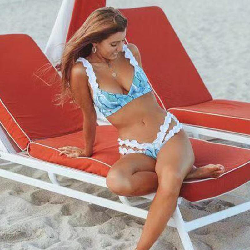 Beautiful Floral Push Up Women Bikini Push Up Bathing Suits Tie Knot Cute Ruffle Two Piece Swimsuits Swimsuit Female Swimwear Bra Cup Bikini Set High Cut Bathing Suit For Summer Stevvex