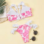 Beautiful Floral Push Up Women Bikini Push Up Bathing Suits Tie Knot Cute Ruffle Two Piece Swimsuits Swimsuit Female Swimwear Bra Cup Bikini Set High Cut Bathing Suit For Summer Stevvex
