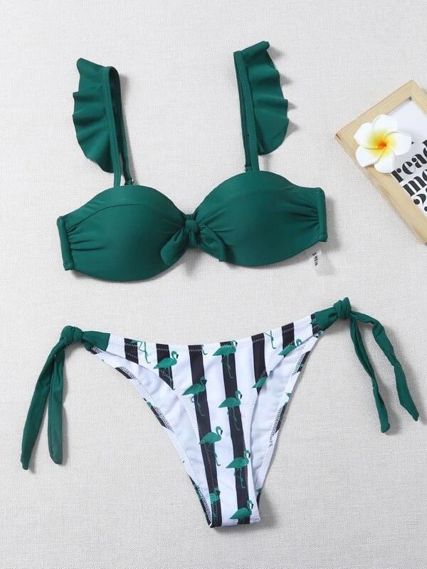 Beautiful Floral Push Up Women Bikini Push Up Bathing Suits Tie Knot Cute Ruffle Two Piece Swimsuits Swimsuit Female Swimwear Bra Cup Bikini Set High Cut Bathing Suit For Summer Stevvex