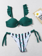 Beautiful Floral Push Up Women Bikini Push Up Bathing Suits Tie Knot Cute Ruffle Two Piece Swimsuits Swimsuit Female Swimwear Bra Cup Bikini Set High Cut Bathing Suit For Summer Stevvex